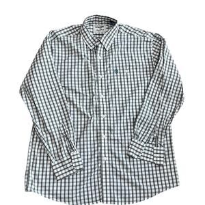 Wrangler George Strait White Brown Aqua Plaid Button Down Long Sleeve Shirt XL
